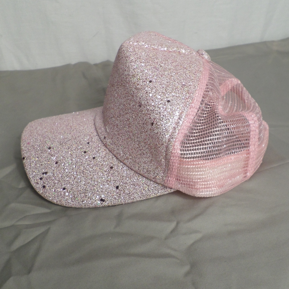 Super Cute Light Pink Sparkle Glitter Womens OS Ball Cap Hat Mesh Back - Picture 4 of 6